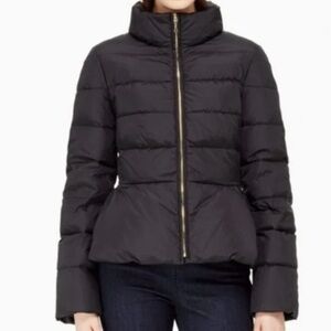 KATE SPADE Jacket Down Puffer Coat Warm Cozy Designer Made Gold Zipper Black 8